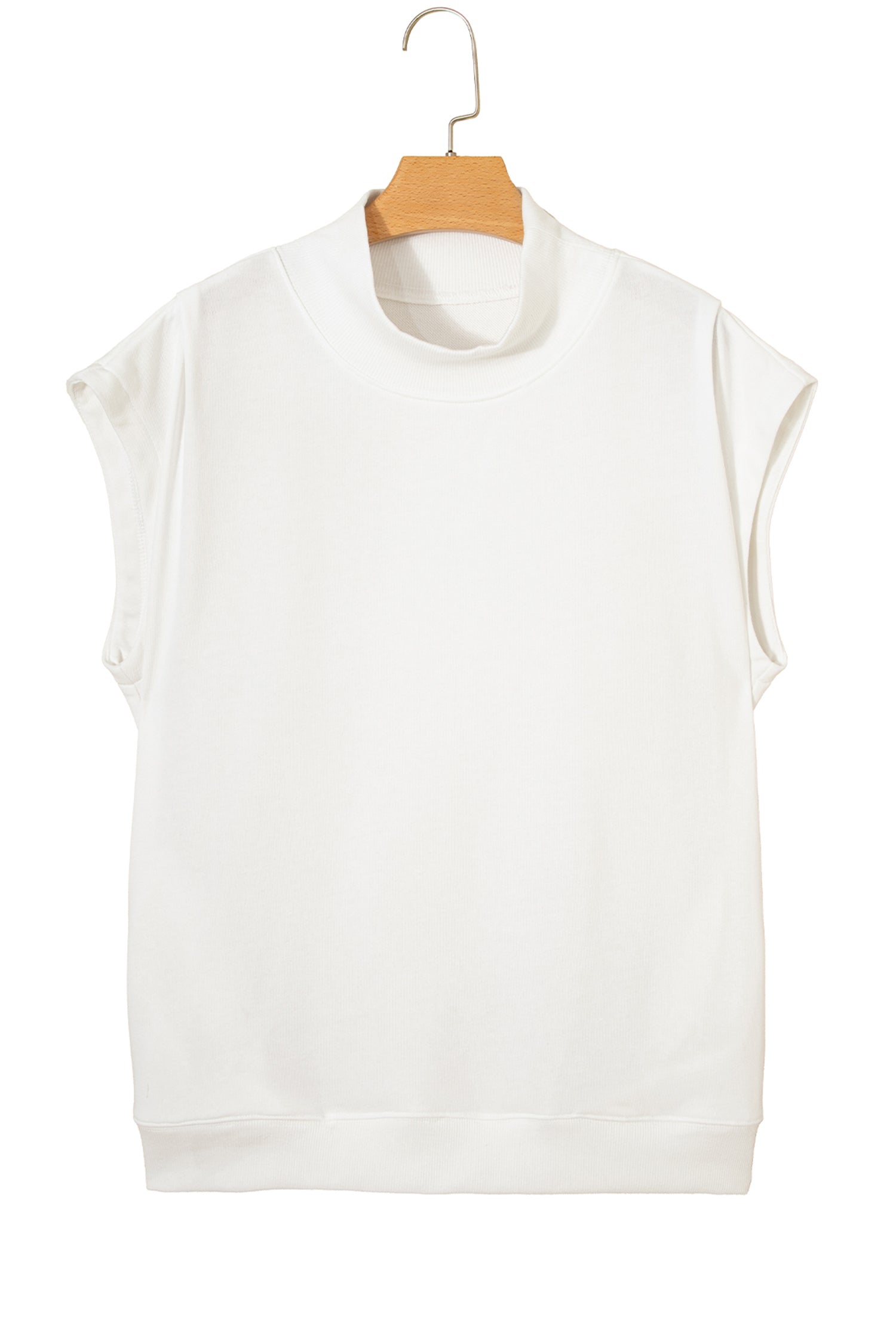 Black Solid Color High Neck Cap Sleeve Loose Top