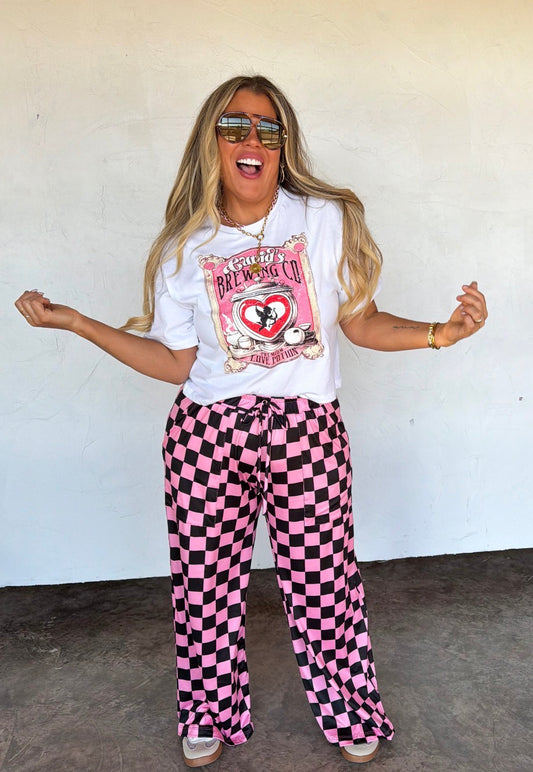 Pink/Black Checkered Wide Leg Pants