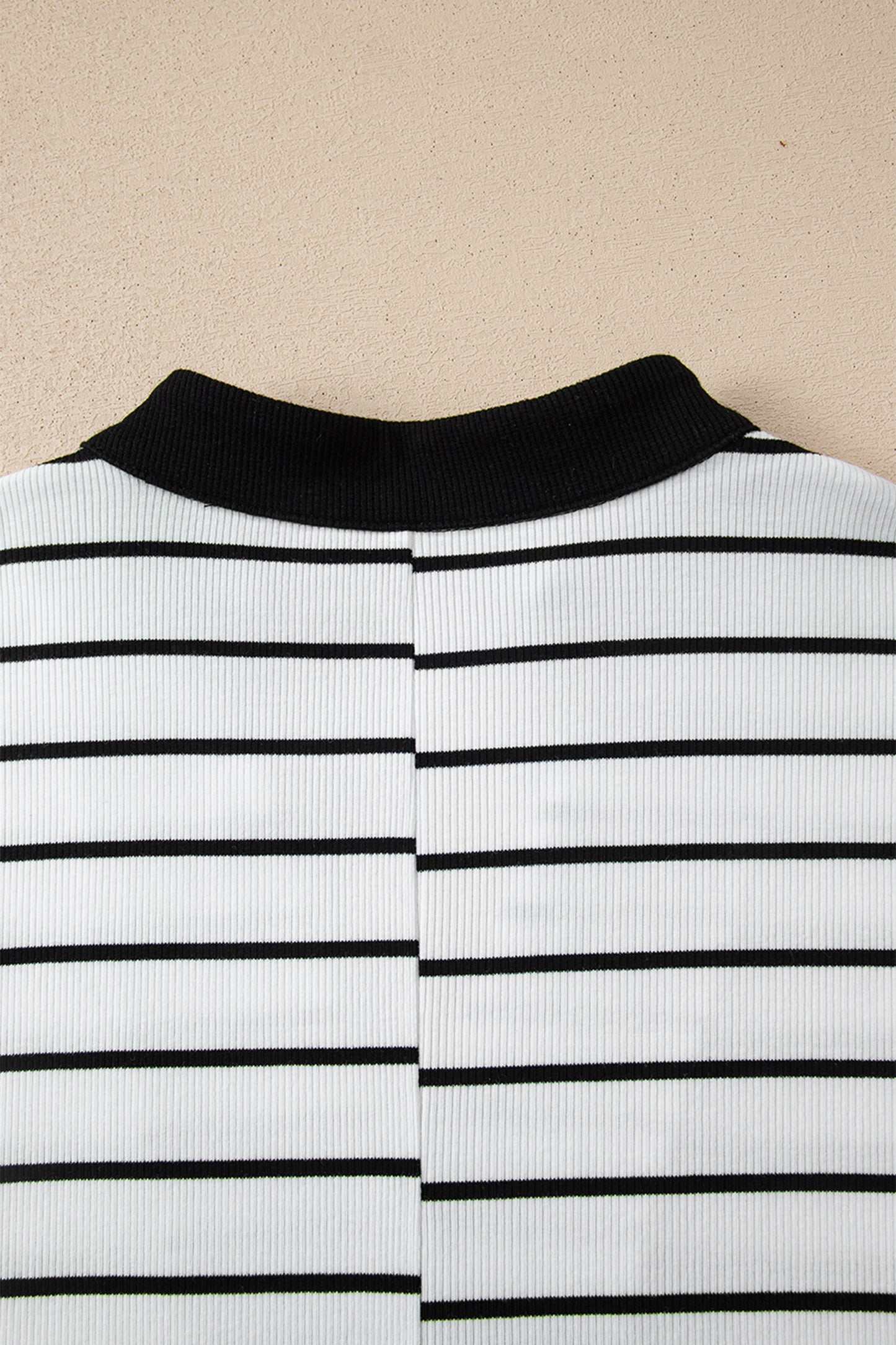 Black Stripe Stand Collar V Neck Elastic Cuffs Half Sleeve Dolman Top