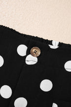 Black polka dot print patched pocket mid-rise straight leg pants by Dear-Lover, shown from the front.