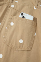 Polka Dot Print Bib Pocket Denim Barrel Overalls Jumpsuit