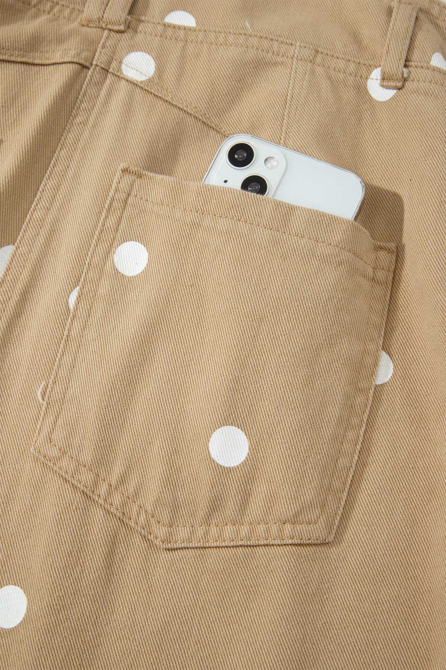 Polka Dot Print Bib Pocket Denim Barrel Overalls Jumpsuit