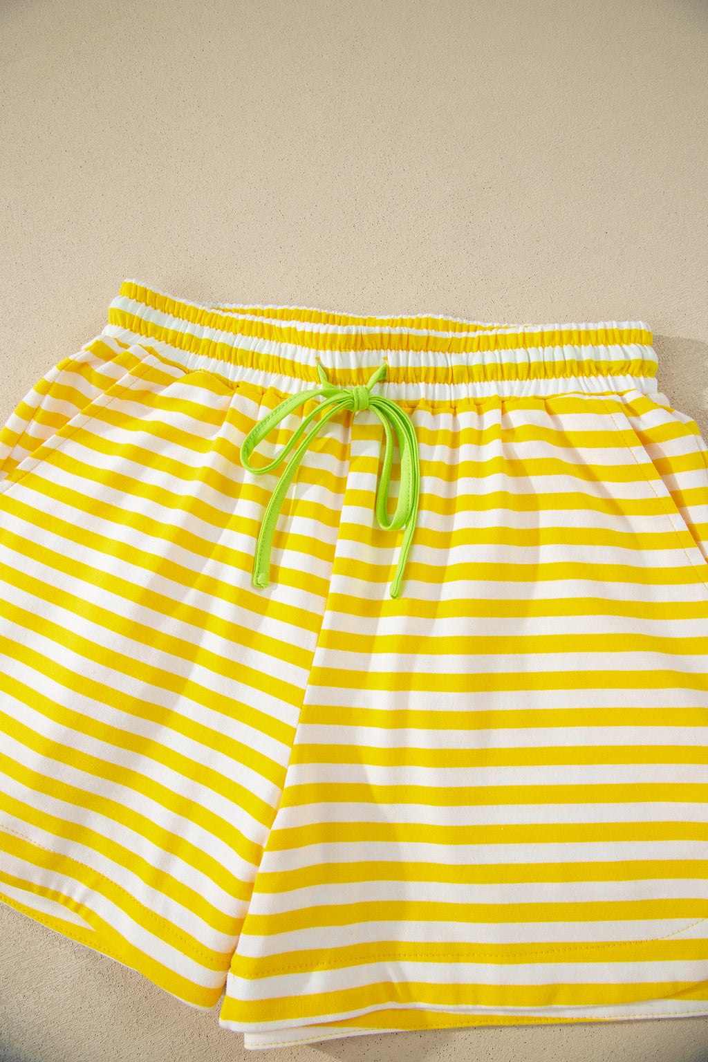 Stripe Contrast Neck Loose Tee and Drawstring Shorts Set
