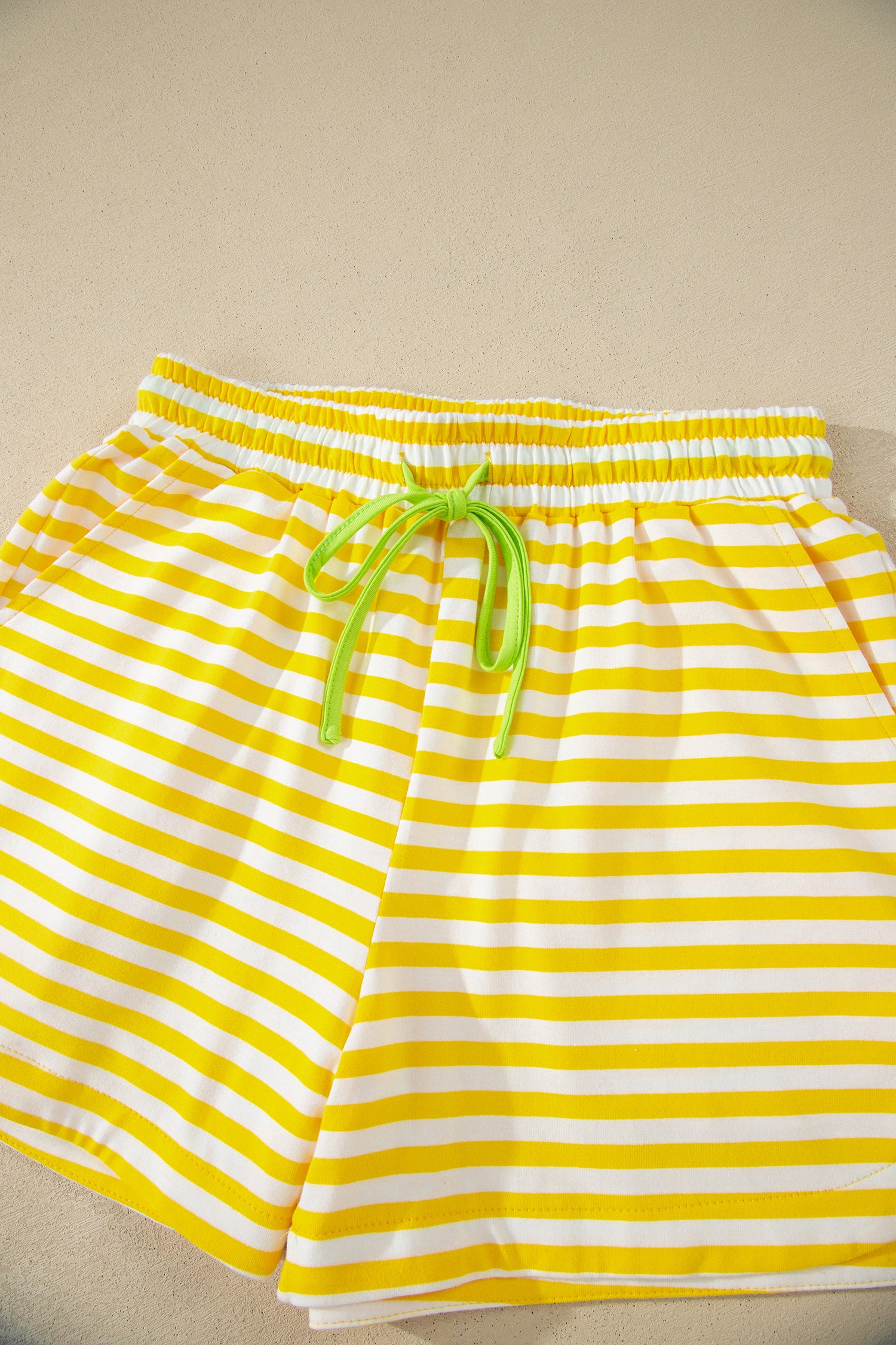 Stripe Contrast Neck Loose Tee and Drawstring Shorts Set