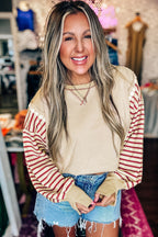 Black Stripe Sleeve Patchwork Casual Knit Top