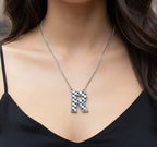 Checkered Initial Necklace - Black and White