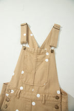 Polka Dot Print Bib Pocket Denim Barrel Overalls Jumpsuit