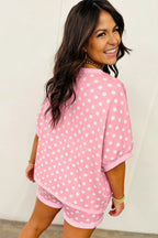 Sky Blue Polka Dot Oversized Top Drawstring Short Set