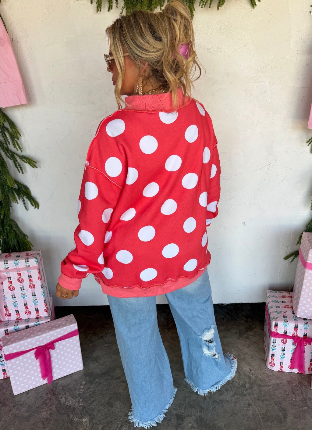 Peace & Polka Dot Mock Neck Pullover -Preorder ETA LATE OCTOBER