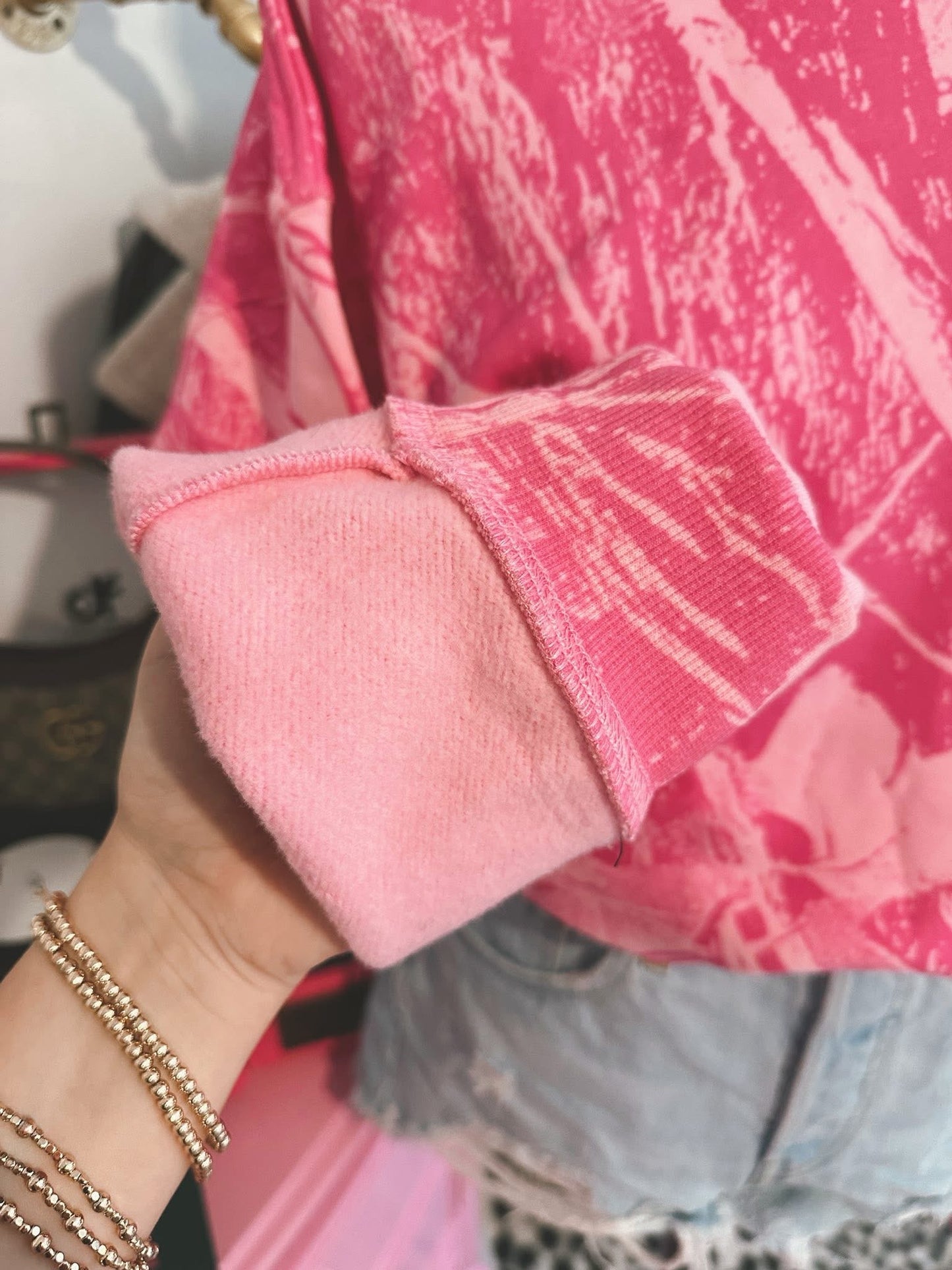 Pink camo oversized cotton crew