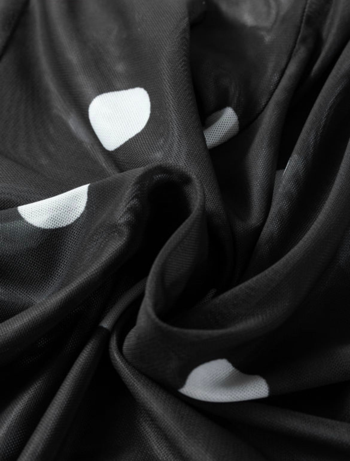 Black vintage polka dot print mesh long sleeve body suit