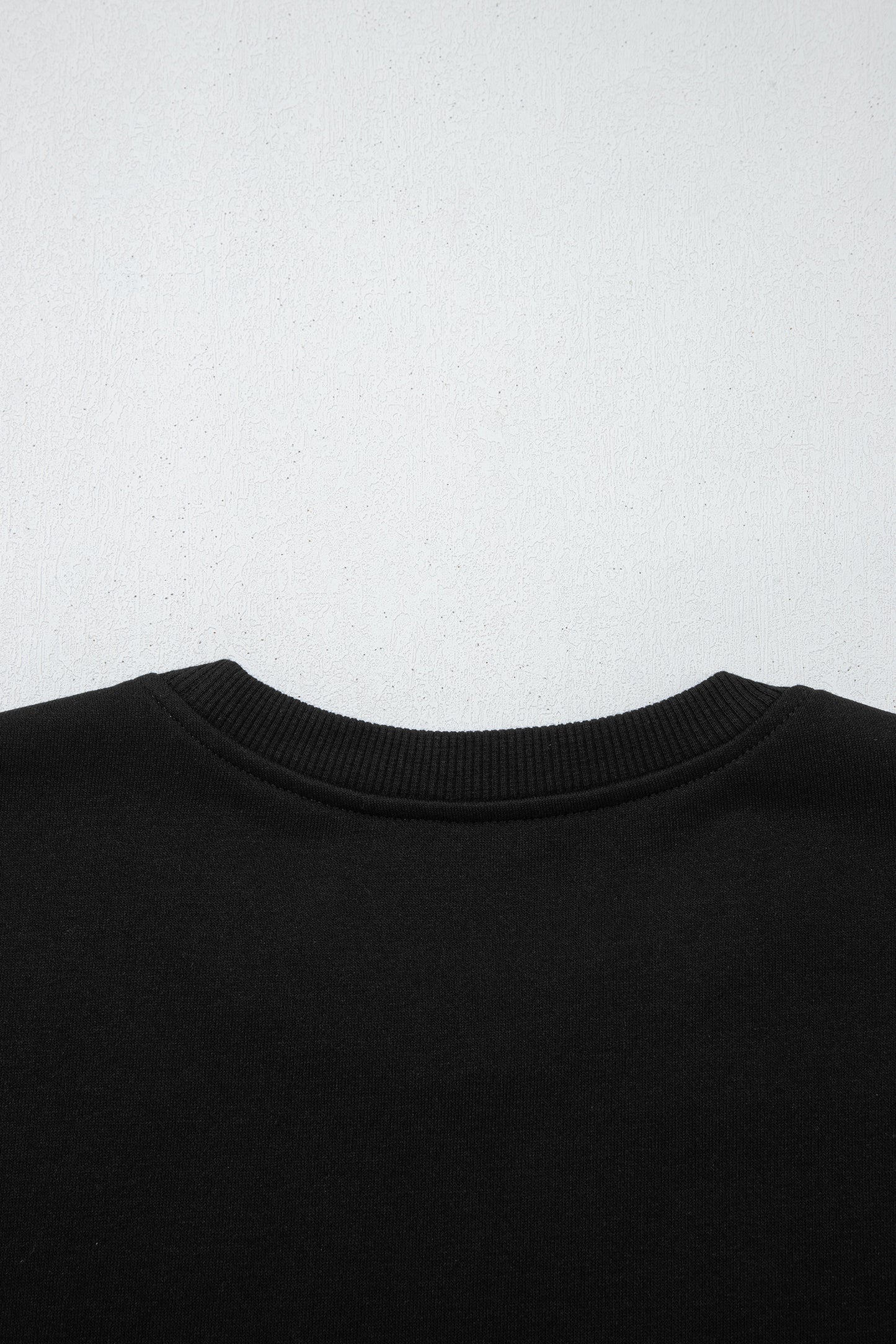 Black Solid Color Oversize Slit Sweatshirt Ribbed Leggings 2pcs Set