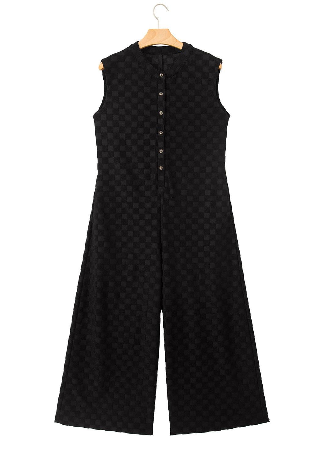 White Half Buttons Sleeveless Wide Leg Textured Jumpsuit