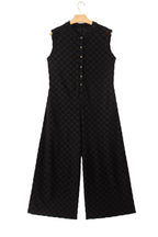 White Half Buttons Sleeveless Wide Leg Textured Jumpsuit