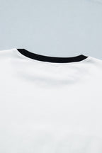 White USA Sequin Color Block Trim Loose T Shirt