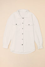 Solid Textured Flap Pocket Buttoned Shacket