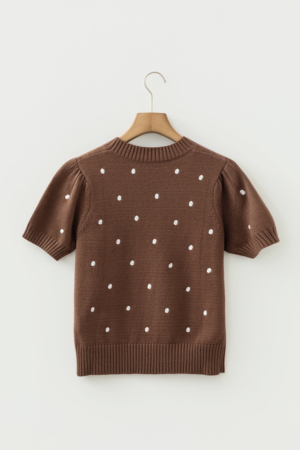 Black Elegant Polka Dot Bubble Short Sleeve Sweater