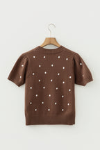 Black Elegant Polka Dot Bubble Short Sleeve Sweater