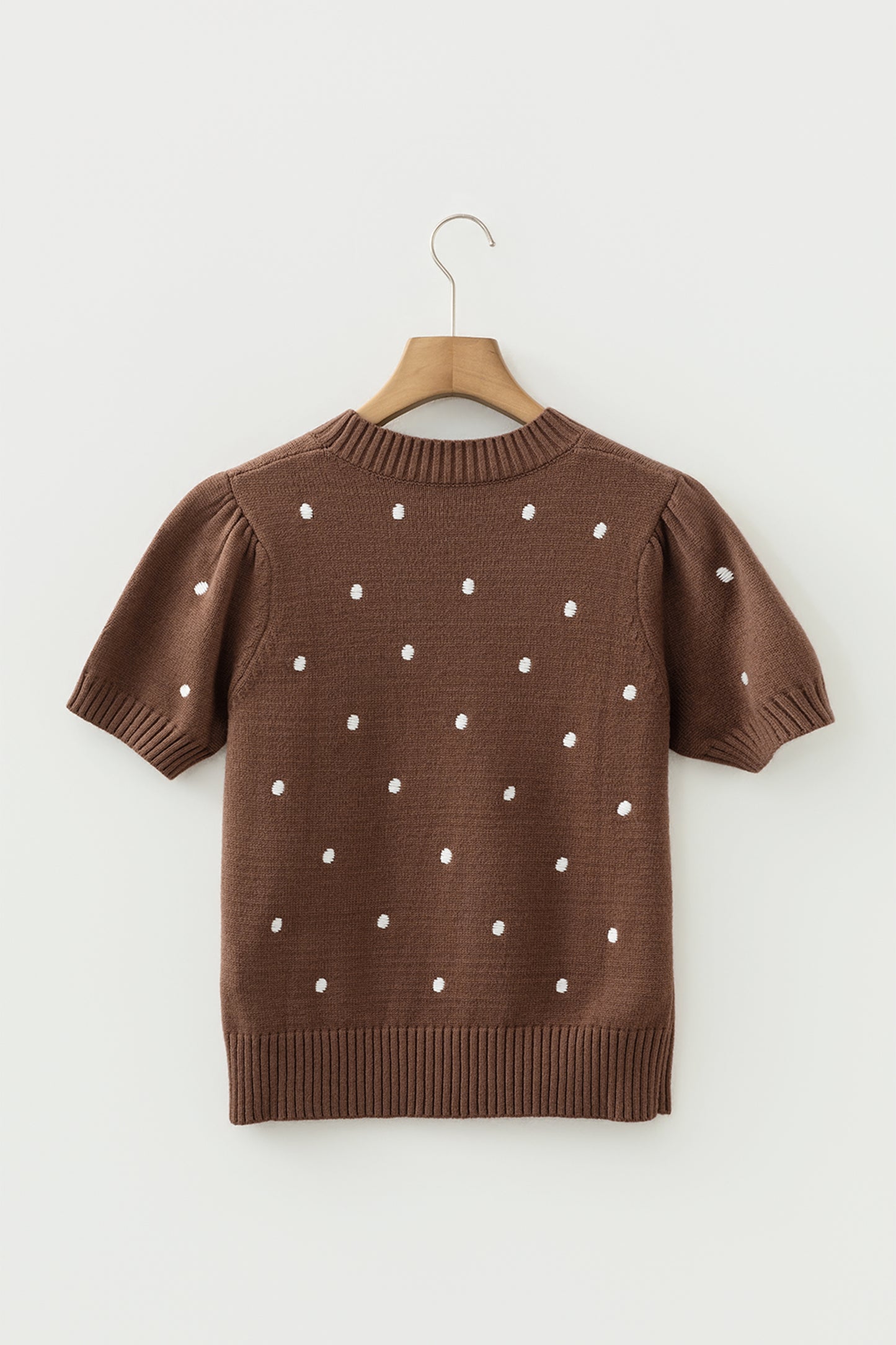 Black Elegant Polka Dot Bubble Short Sleeve Sweater