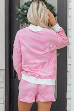 Red Stripe Oversize Mock Neck Sweatshirt and Shorts Set