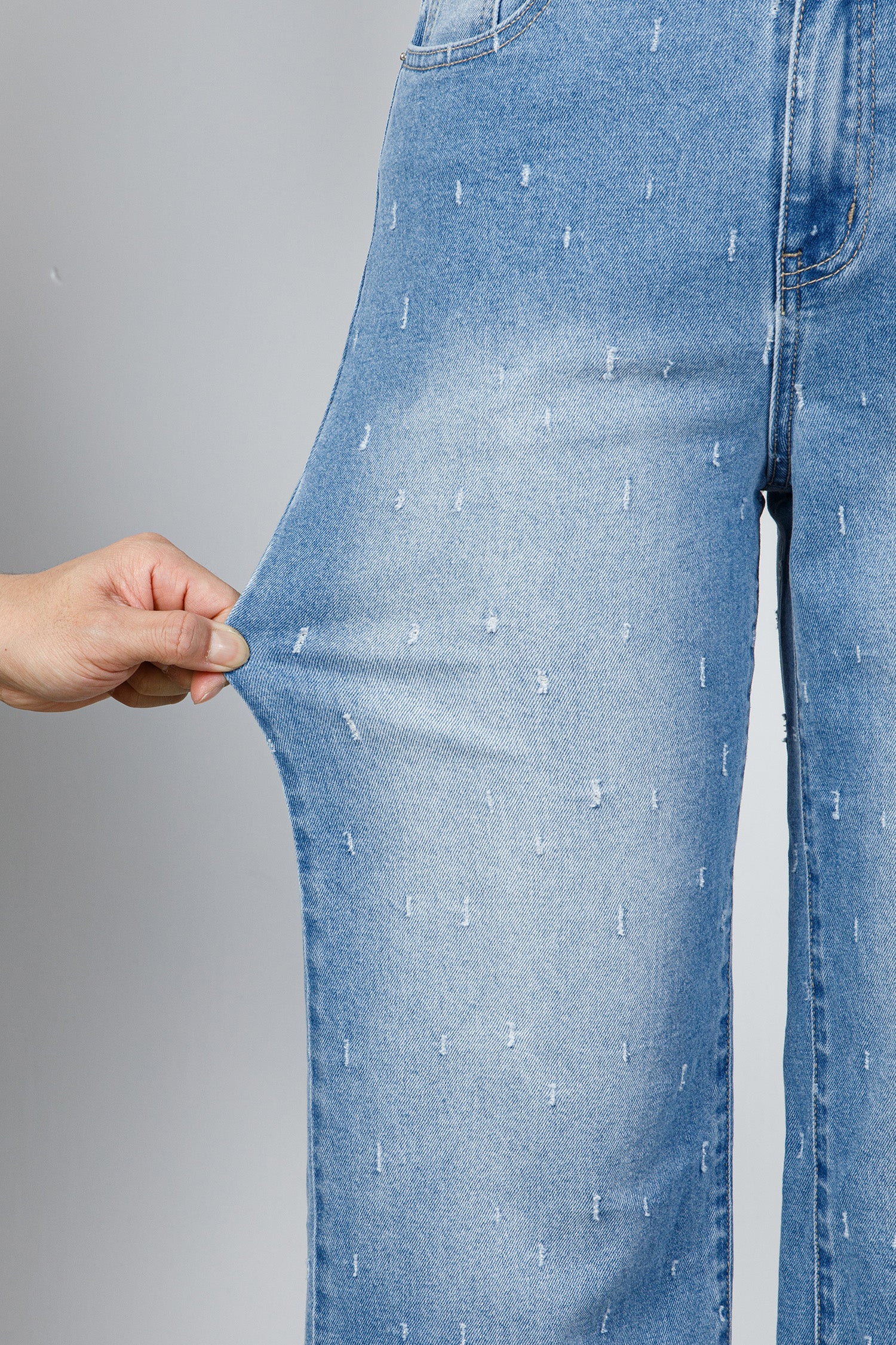 Mist Blue Distressed Detail Tummy Control Raw Hem Jeans