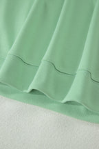 Mist Blue Solid Color Ribbed Trim Short Sleeve Top Drawstring Loose Pants 2pcs Outfit