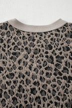 Khaki Jacquard Leopard Half Sleeve Jumper Wide Leg Pant Set