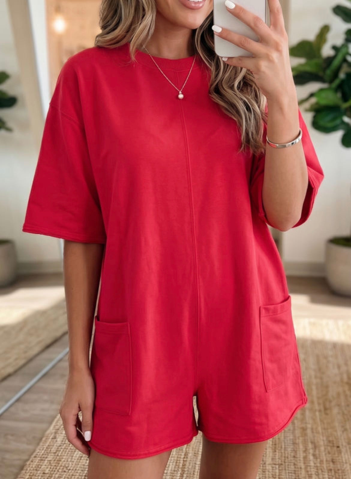 Fiery Red Loose Romper