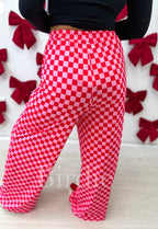 Pink & Red Checkered Stretchy Cozy Pants