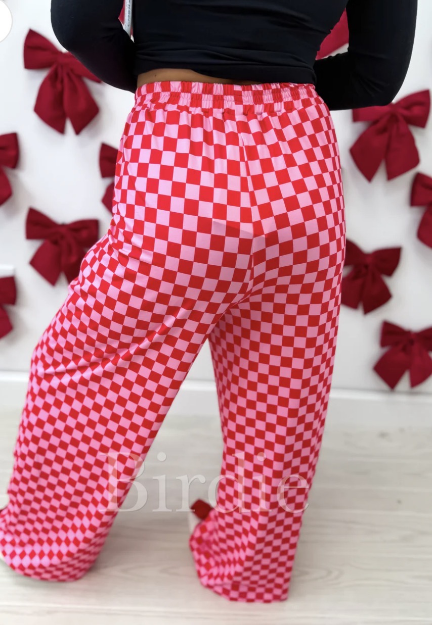 Pink & Red Checkered Stretchy Cozy Pants