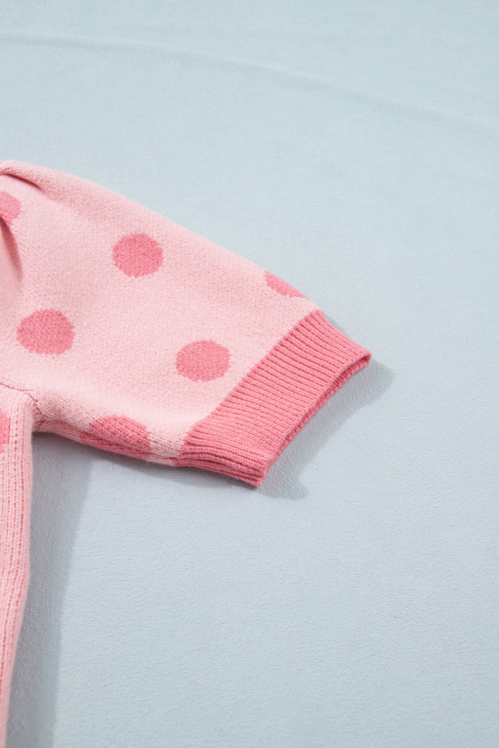 Rose Red Polka Dot Puff Short Sleeve Sweater Top