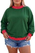 Polka Dot Patchwork Round Neck Plus Size Sweatshirt