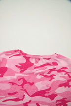 Pink Camouflage Print Crew Neck T Shirt