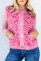 Pink Leopard Print Knit Sleeveless Regular Wash Sweater Vest