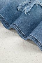 Stone Blue Star Patchwork Cropped Wide Leg High Waist Jeans