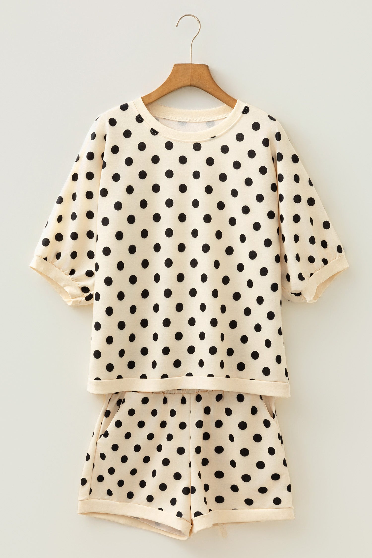 Sky Blue Polka Dot Oversized Top Drawstring Short Set