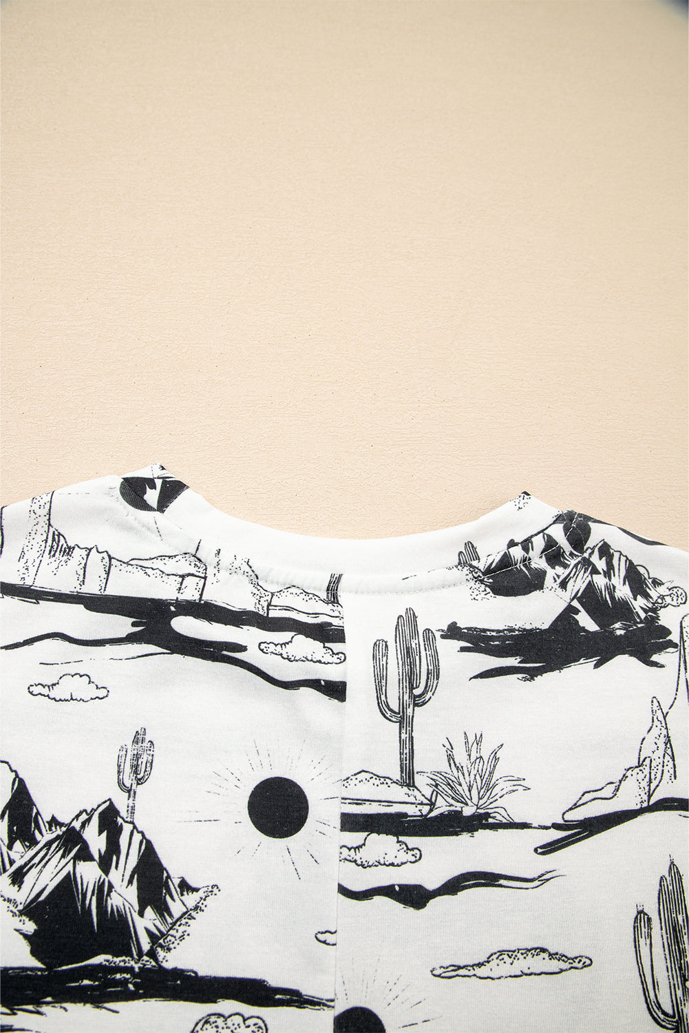 White Desert Sand Print Short Sleeve Knit Top