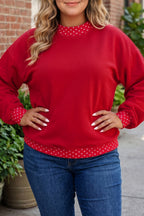 Polka Dot Patchwork Round Neck Plus Size Sweatshirt