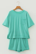 Orchid Bouquet Raw Edge Patch Pocket Oversized Top and Shorts Set