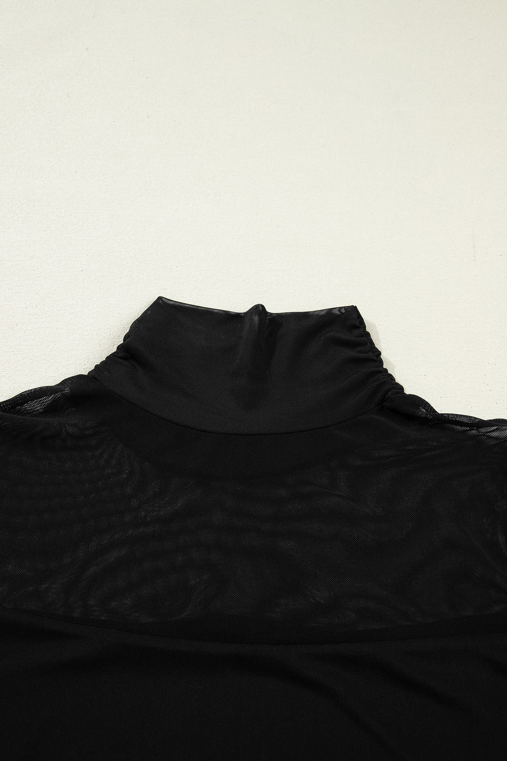 Coffee Sheer Mesh Patchwork High Neck Long Sleeve Top