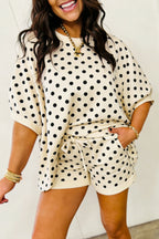 Sky Blue Polka Dot Oversized Top Drawstring Short Set