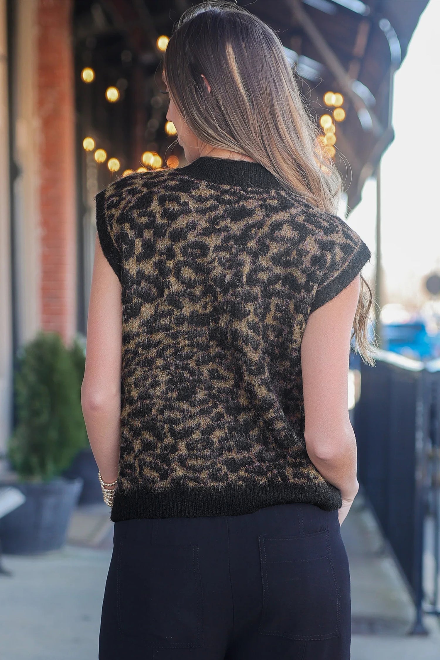 Pink Leopard Print Knit Sleeveless Regular Wash Sweater Vest
