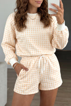 Sky Blue Plaid Baggy Pullover Drawstring Casual Shorts 2pcs Outfit
