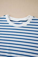 Orange Stripe Drop Shoulder Crew Neck Loose Sweatshirt