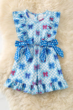 Patriotic bow printed jumpsuit with checker.