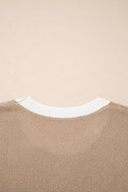 Goat Horse Shoe Pattern Contrast Trim Short Sleeve Sweater