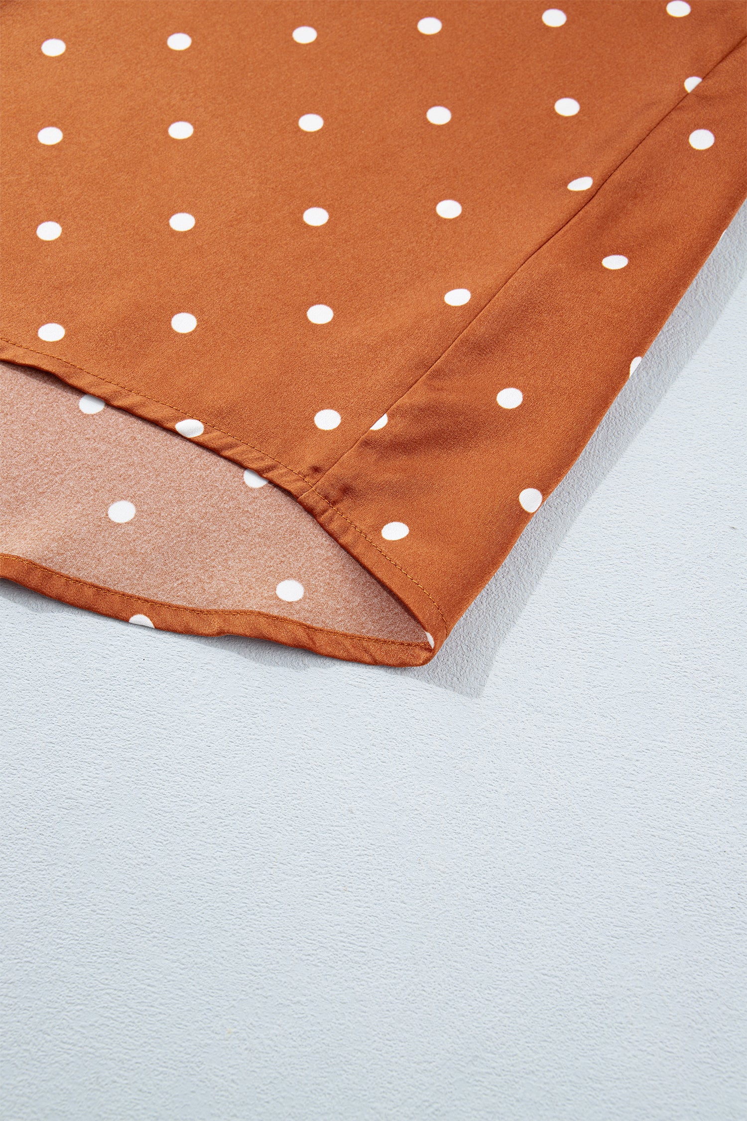 Brown Polka Dot Half Button V Neck Long Sleeve Blouse