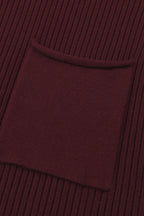 Patch Pocket Ribbed Knit Short Sleeve Sweater