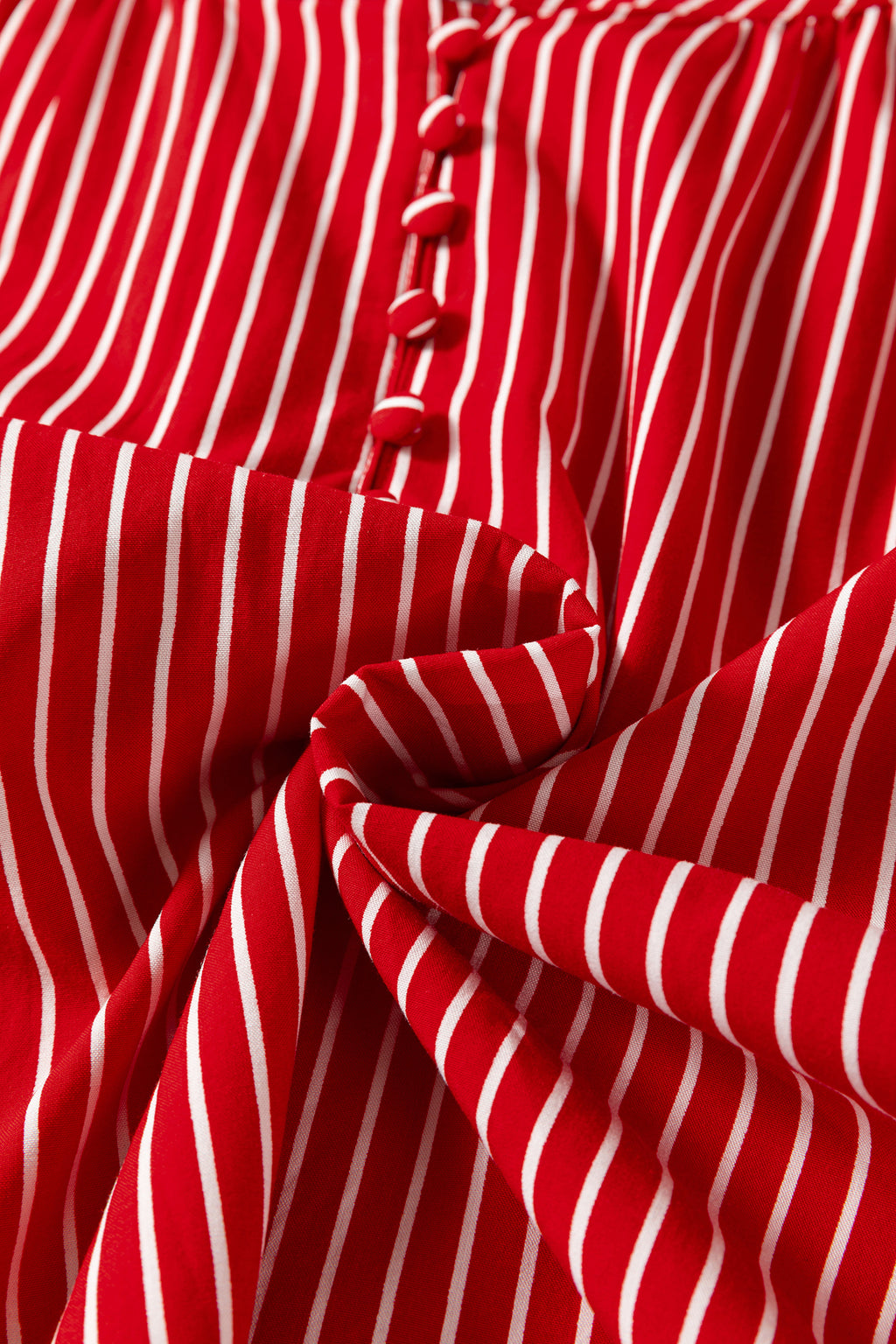 Stripe Ruffled Short Puff Sleeve Button Front Blouse