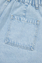Beau Blue Studded Side Slit Leg Frayed Pocketed Wide Leg Jeans
